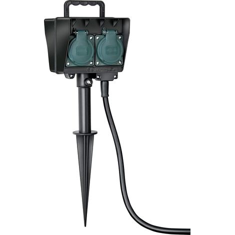 Multiprise de Jardin/extérieur 4 Prises avec Piquet (Plastique résistant aux intempéries, Prise extérieure avec boîtier étanche, câble de 10 m) Noir