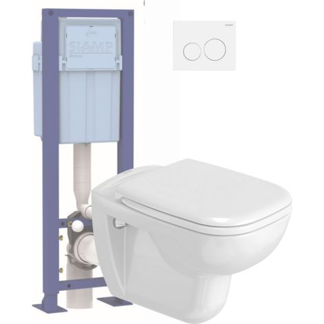 Pack inodoro suspendido DURAVIT D-code con asiento + Estructura de soporte SIAMP + Mando blanco (1/5)