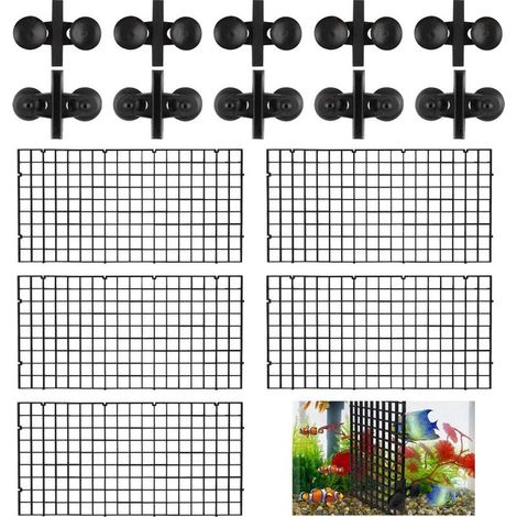 Diviseur d\\'aquarium 5 pièces avec 10 pièces diviseur d\\'aquarium ventouse réservoir d\\'aquarium panneau de séparation de grille (noir)-Fei Yu (1/5)