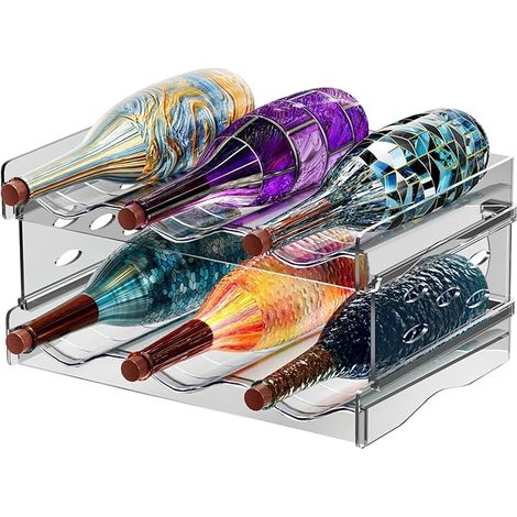 2 Pièces Range Bouteille Frigo Empilable Porte Support Rangement Bouteille Vin Eau Vertical Casier à Bouteilles Plastique Contenir Jusqu'à 6 Bouteillespour Comptoirs de Cuisine Armoire Réfrigérateur (1/5)