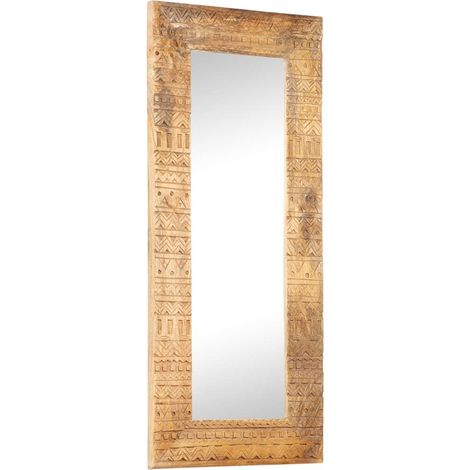 Miroir sculpté à la main 110x50x2,5 cm bois de manguier solide
