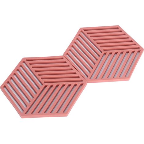Lot de 4 dessous de plat isolants pour table, avec rayures hexagonales rouges. (1/5)