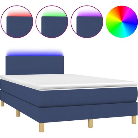 Lit double Lit adulte Sommier à lattes de lit avec matelas LED Bleu 120x200 cm Tissu