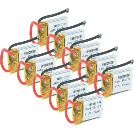 vhbw 10x Batería compatible con JJRC H8 Mini, H48 modelismo (150mAh, 3,7V, Li-poli, 25 x 17,5 x 7,6mm, Walkera 2 pines)