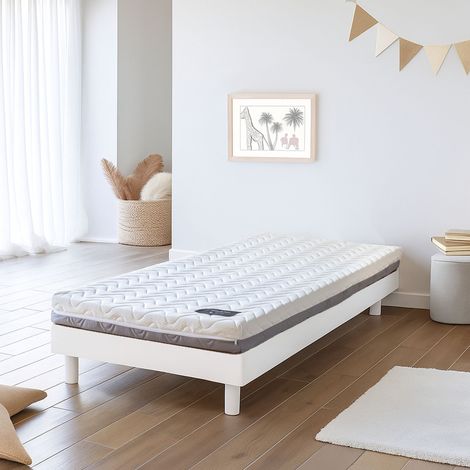 Ensemble matelas ferme mousse Tranquillité 2.0 + Sommier kit enfant en bois massif blanc 90x190 - Tranquillité 2.0 (1/5)