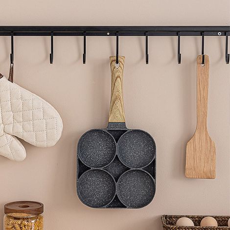 TrAdE Shop Traesio - Padella Pancake 4 Scomparti In Lega Di Alluminio Antiaderente Con Manico Legno - (1/5)