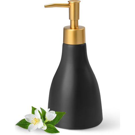 1PCS Distributeur Savon Noir 280 ML pour Salle de Bain & Cuisine - Distributeur Savon Liquide en Céramique avec Pompe Dorée - Rechargeable pour Shampoing, Del Douche, Liquide Vaisselle (1/5)