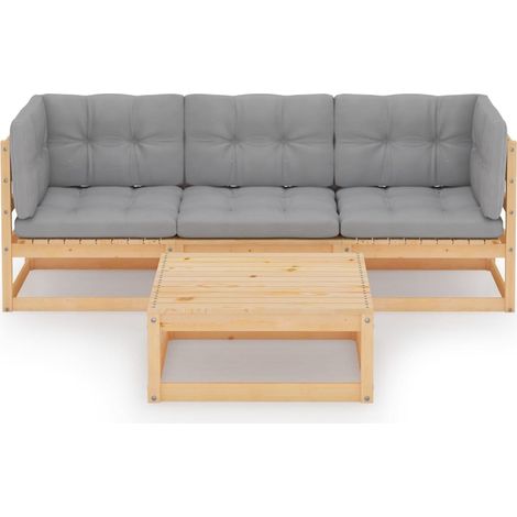 vidaXL 4 Piece Garden Lounge Set with Cushions Solid Wood Pine (805730+805760) (1/4)