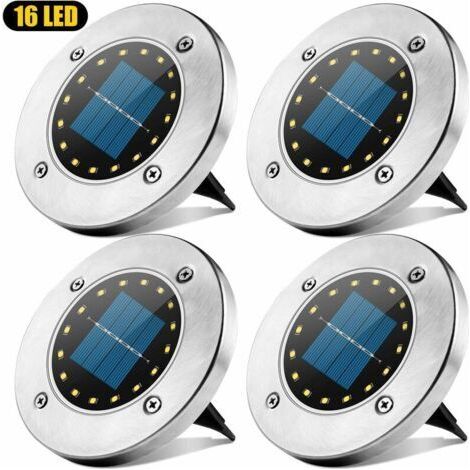 Lampes solaires d'extérieur, 16 spots LED, étanches IP65, pour jardin ou pelouse - blanc - lot de 4