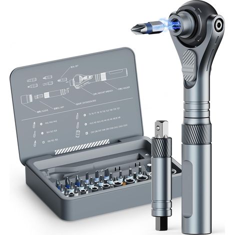 Jeu de Tournevis Magnétique 40 en 1 RS2, Coffret Tournevis Magnétique Cliquet avec S2 Embout 45 Dents Cliquet À Manche Rotatif pour Meubles Réparation Électronique