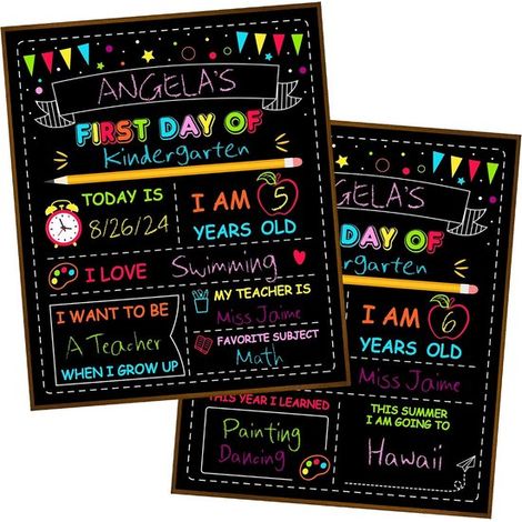 Tableau double face pour le premier jour d'école - 30x25cm Tableau de rentrée scolaire - Réutilisable & Facile à nettoyer - Tableau d'écriture vierge - pour la maternelle & la pré-maternelle - 1 pièce (1/5)