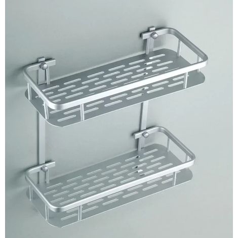 (argent mat) Étagère de rangement pour salle de bain 30 cm, porte-shampoing mural gris en aluminium spatial, accessoires (1/5)