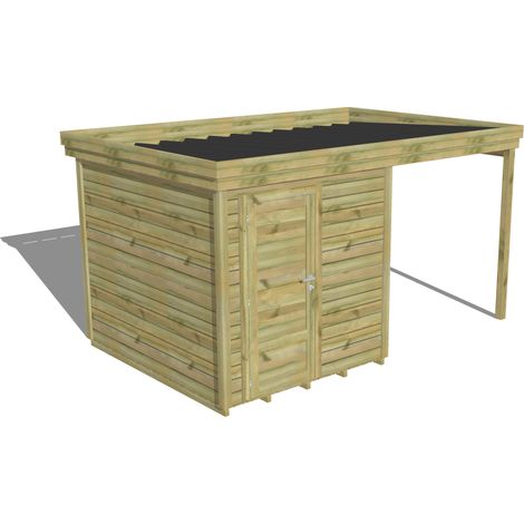 ABRI DE JARDIN bois Pin autoclave 27mm - 4,14x2,64m / 10,9m2 - Bac acier - Plancher bois