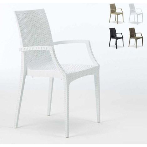 20er Bistrot Arm Grand Soleil Stühle Sessel für Bar Garten Poly Rattan - Weiß (1/5)