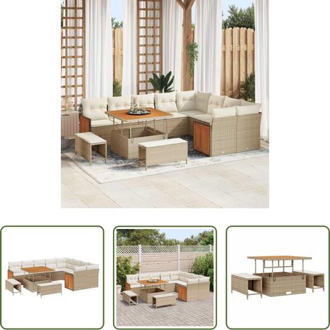 Poly-Rattan - Gartensofa-set mit Kissen 13 pcs Beige und Creme Poly-Rattan (1/5)