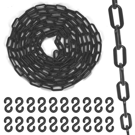 Swpeet Clôture à Maillons de Chaîne en Plastique 5M x 6mm avec 20 Crochets en S Barrière pour Contrôle des Foules Noir 21 pièces
