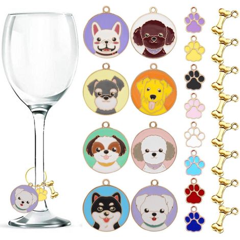 Marqueurs de verre thème chien émail 24 pièces, accessoires fête dégustation vin (1/5)