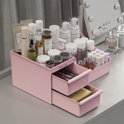 Kosmetik Organizer Schubladen Schminktisch Badezimmer Rosa (1/5)