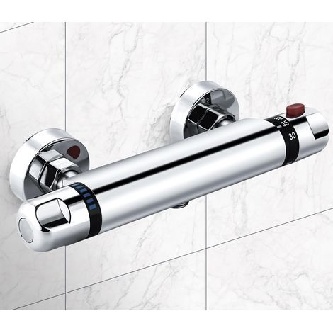 Mitigeur Thermostatique Douche, Mitigeur Douche, Robinet de Douche avec Bouton Sécurisé à 38°C, Robinet Thermostatique, Entraxe 150mm, Température Constante Intelligente, Chromé (1/5)