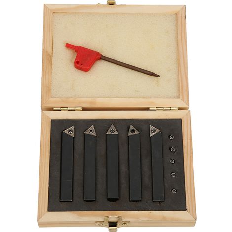 Le jeu de porte-outils de tournage en carbure indexable 3/8" en cinq pièces est utilisé pour la coupe de surfaces, le tournage, l'usinage, le facettage, l'alésage et le chanfreinage. (1/5)