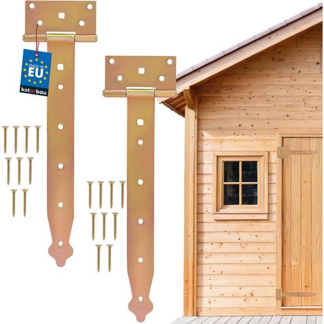 KOTARBAU® Lot de 2 Charnière Porte Lourde - en T - Acier Galvanisé - 300 mm - Doré - Gond Portail - Charnière Portail - Penture pour Porte Bois