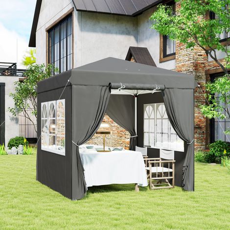 Padiglione pop-up da 2,5 x 2,5 m con pareti laterali e borsa per il trasporto, tenda da giardino regolabile in altezza con protezione UPF50+, grigio scuro.
