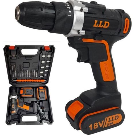 Trapano avvitatore doppia batteria a litio 18V + valigetta e 24 accessori LLD-N