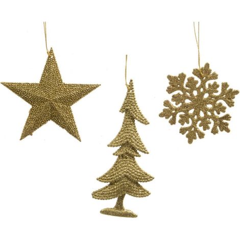 DECORAZIONI MISTE DA APPENDERE GLITTER ORO 3ASS PREZZO CADUNO