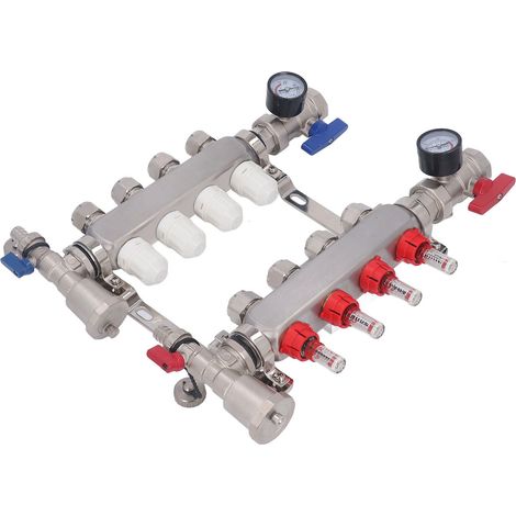 Fußbodenheizungsverteiler 4-Schleifen G1 304 Edelstahl-Heizverteiler-Set mit sichtbarem, einstellbarem Durchflussmesser (1/5)