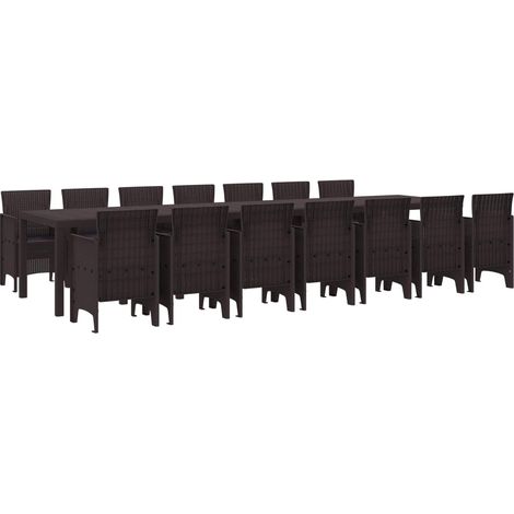 Garten-Esszimmergarnitur mit Kissen mit Kissen 15 pcs Braun PP