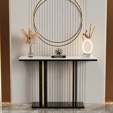 Consola Mesa Marmol Recibidor Entrada, Mueble Auxiliar Moderno Estrecho Nórtico para Pasillo Salon Entraditas 118 x 30 x 78 cm, Blanco - UNHO (1/5)