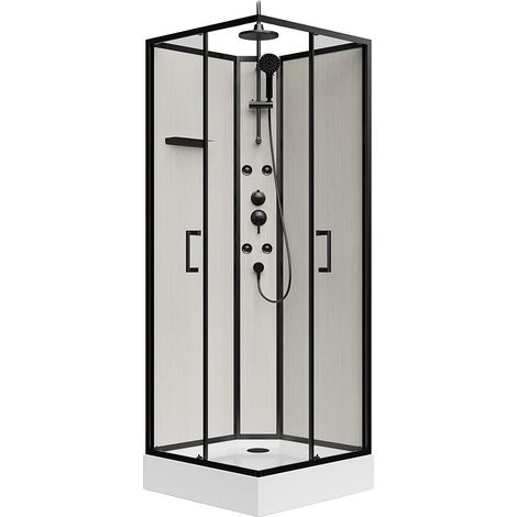 Cabine de douche hydromassante en fibre de bambou - Noir mat - L80 x l80 x H225 cm - ARDALI (1/5)