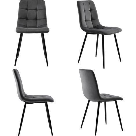 Conjunto de comedor de 5 piezas mesa redonda 100 cm con 4 sillas de terciopelo gris (1/5)