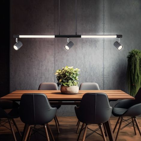Lampada a sospensione lampada a sospensione lampada da sala da pranzo faretto faretto plafoniera, metallo cromato nero plastica opale, 3x GU10, faretti orientabili, 1x LED 12W 690lm 3000K bianco caldo