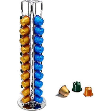 Soporte para cápsulas Nespresso, Taza de café, Gira 360°, Capacidad para 40 cápsulas, Compatible con cápsulas de café Nespresso Classic, Plateado (1/5)