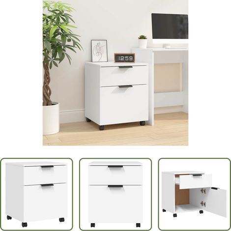Holzwerkstoff - Mobiler Aktenschrank mit Rollen Weiß 45x38x54 cm Holzwerkstoff (1/5)