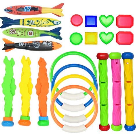 22 PCS anneaux de plongée sous-marine pour enfants, jouets de piscine d'été, set de lancer et plongeon pour plage et piscine (1/5)
