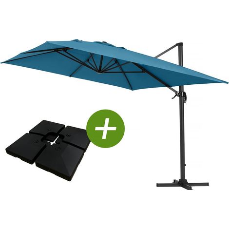Ampelschirm aus Alu "Sun 4" - Rechteckig - 3 x 4 m - Blau - Platten zur Beschwerung inbegriffen
