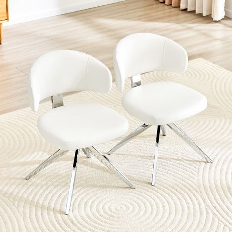 Juego de 2 sillas de comedor modernas con respaldos curvos, asientos tapizados en cuero sintético PU, robusta estructura metálica de 4 patas, base giratoria, para sala de estar, cocina u oficina. (1/5)