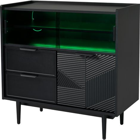 Armario de almacenaje para baño de 80 cm con puertas correderas de cristal, LED y cajones HOMVRA (1/5)