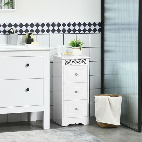 Armoire armoire basse en MDF grade E1 29,8x29,8x68,5cm blanc - polyvalente avec tiroirs (1/4)
