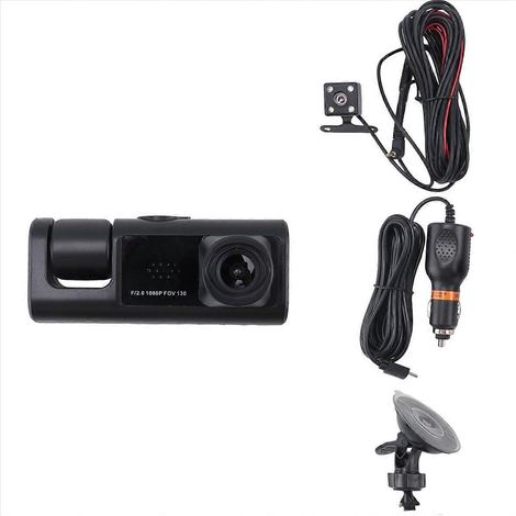 Cámara DVR para coche de 3 canales, cámara de salpicadero 1080P con visión nocturna infrarroja. (1/5)