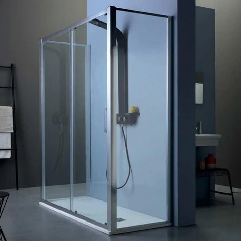 Box Doccia 80x100x80 cm FPSC50 Centro Parete con Porta Scorrevole - Altezza 200 cm - Cristallo Temperato - Finitura Cromata (1/5)