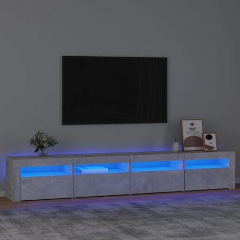 Meuble TV Banc TV Armoire TV avec lumières LED Gris béton 240x35x40 cm