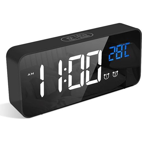 Reloj despertador digital LATEC, reloj despertador LED con función de repetición, puertos de carga USB, negro. (1/5)