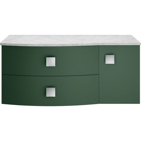 Gentleshaw Contemporary 1 Drawer Left-Hand Wall Hung Vanity Unit with Marble Worktop, Hunter Green, 1000mm