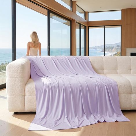 Manta refrescante de verano, suave y transpirable, de color liso, ideal para sofá cama (150x200cm, morado claro). (1/3)