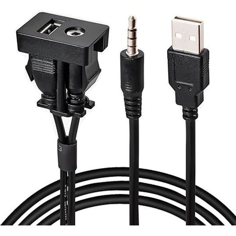 Câble d'extension USB 2.0 + AUX 3,5 mm pour montage encastré sur tableau de bord, pour voiture, bateau et moto, 1 m (1/4)