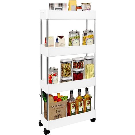 MUEBLES MÓVILES DE COCINA Y BAÑO CON ESTANTERÍAS ESTRECHAS DE 4 NIVELES Y RUEDAS