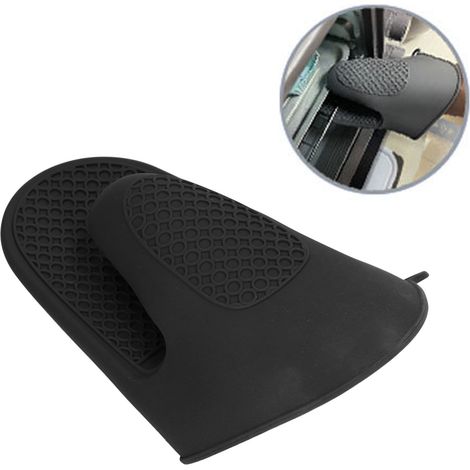 Set aus 2 schwarzen Ofenhandschuhen aus dickem Silikon, hitzebeständig. (1/5)